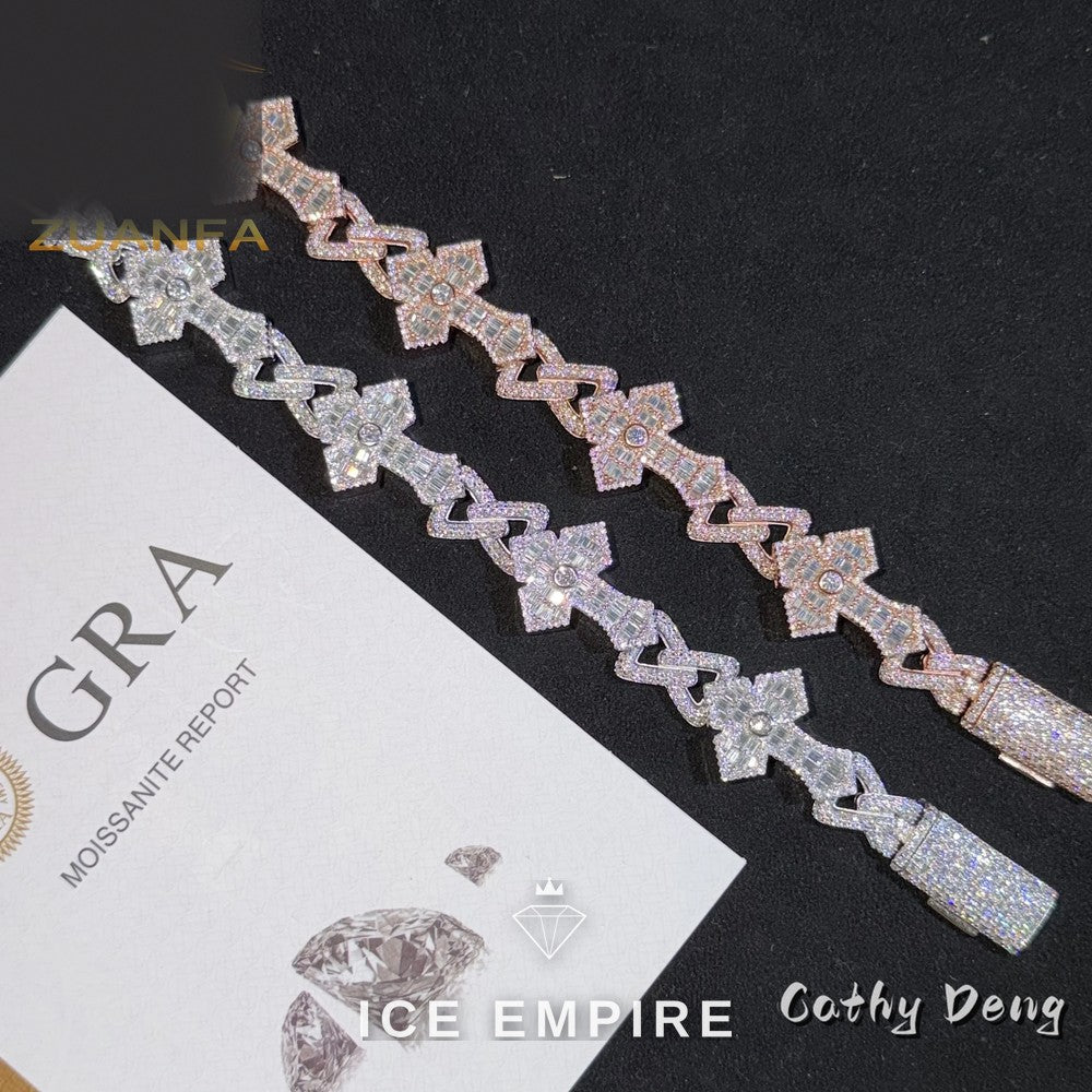 Iced Out Cross 925 Silver Moissanite Cuban Chain