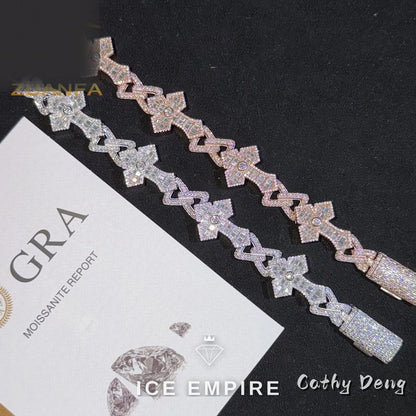 Iced Out Cross 925 Silver Moissanite Cuban Chain