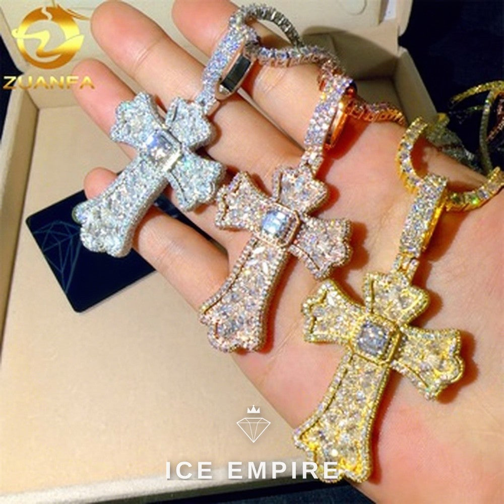 Iced Out Cross 925 Silver Pendant
