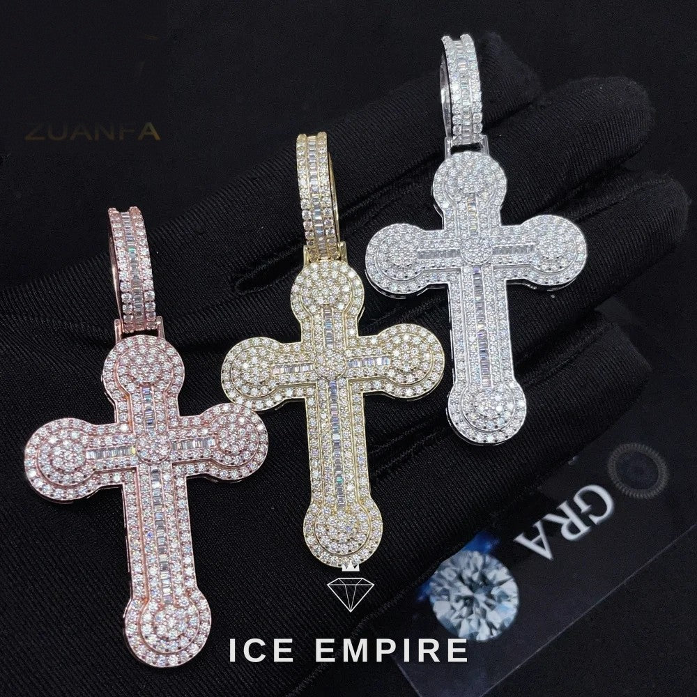 Iced Out Cross Rose Gold Plated Moissanite Pendant