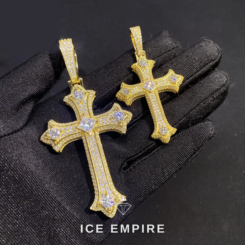 Iced Out Cross Rose Gold Plated Moissanite Pendant