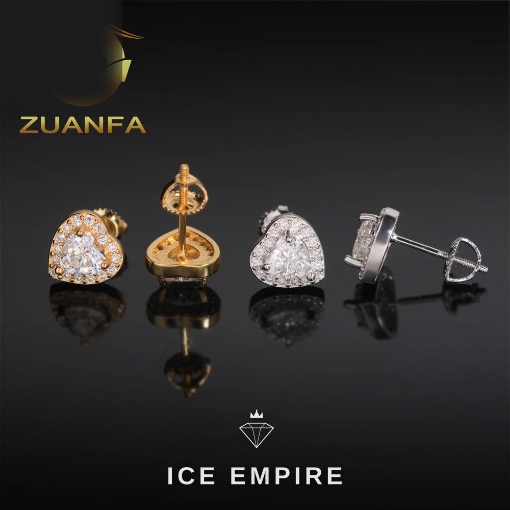 Iced Out Heart Rose Gold Plated Moissanite Earrings