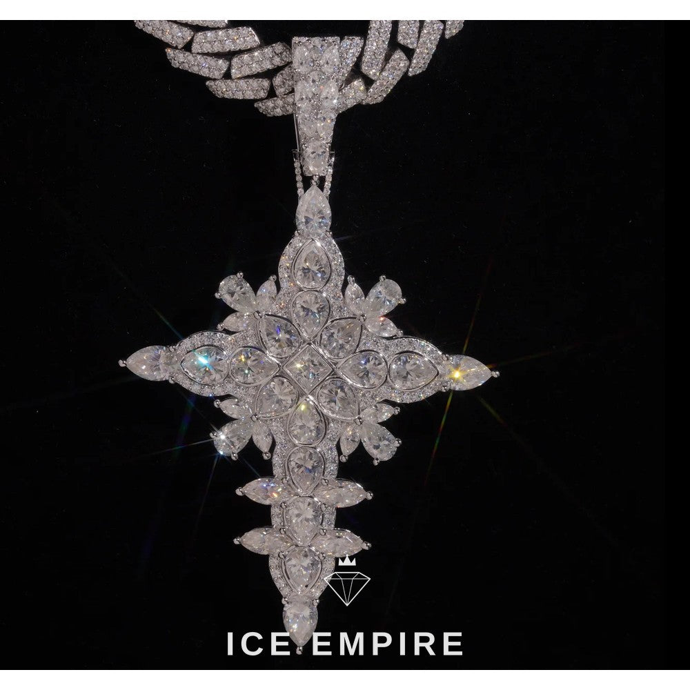 Iced Out Cross 925 Silver Moissanite Pendant