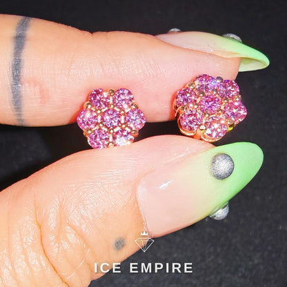 Iced Out Cluster Gold Plated Moissanite Stud Earrings