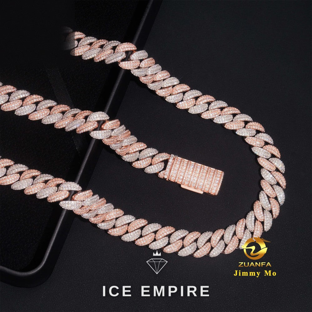 Iced Out Rose Gold Moissanite Cuban Chain