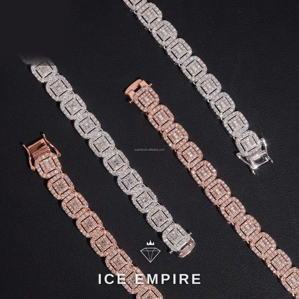 Iced Out Baguette Rose Gold Moissanite Cuban Chain