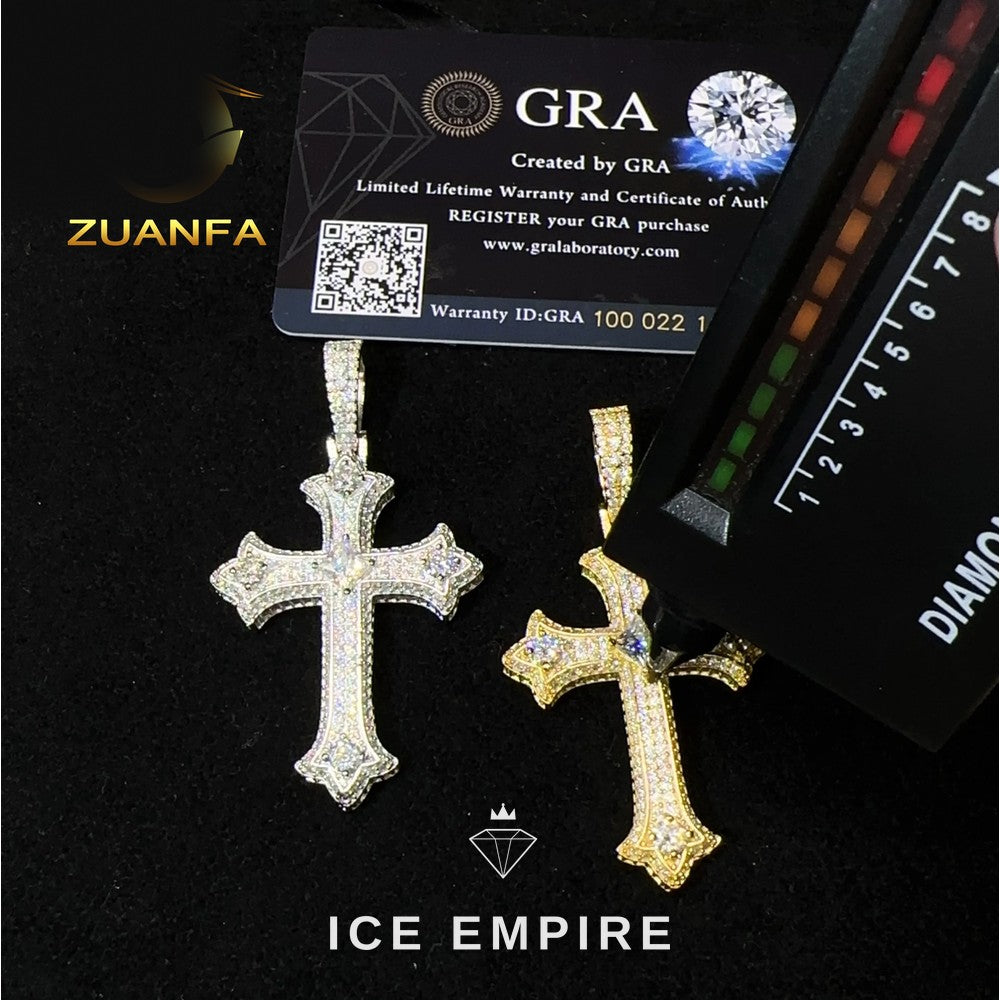 Iced Out Cross Rose Gold Plated Moissanite Pendant