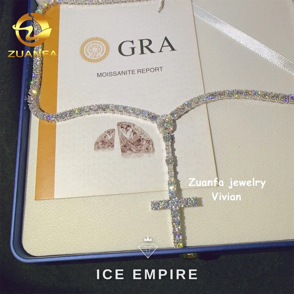 Iced Out Cross Rose Gold Plated Moissanite Cuban Chain