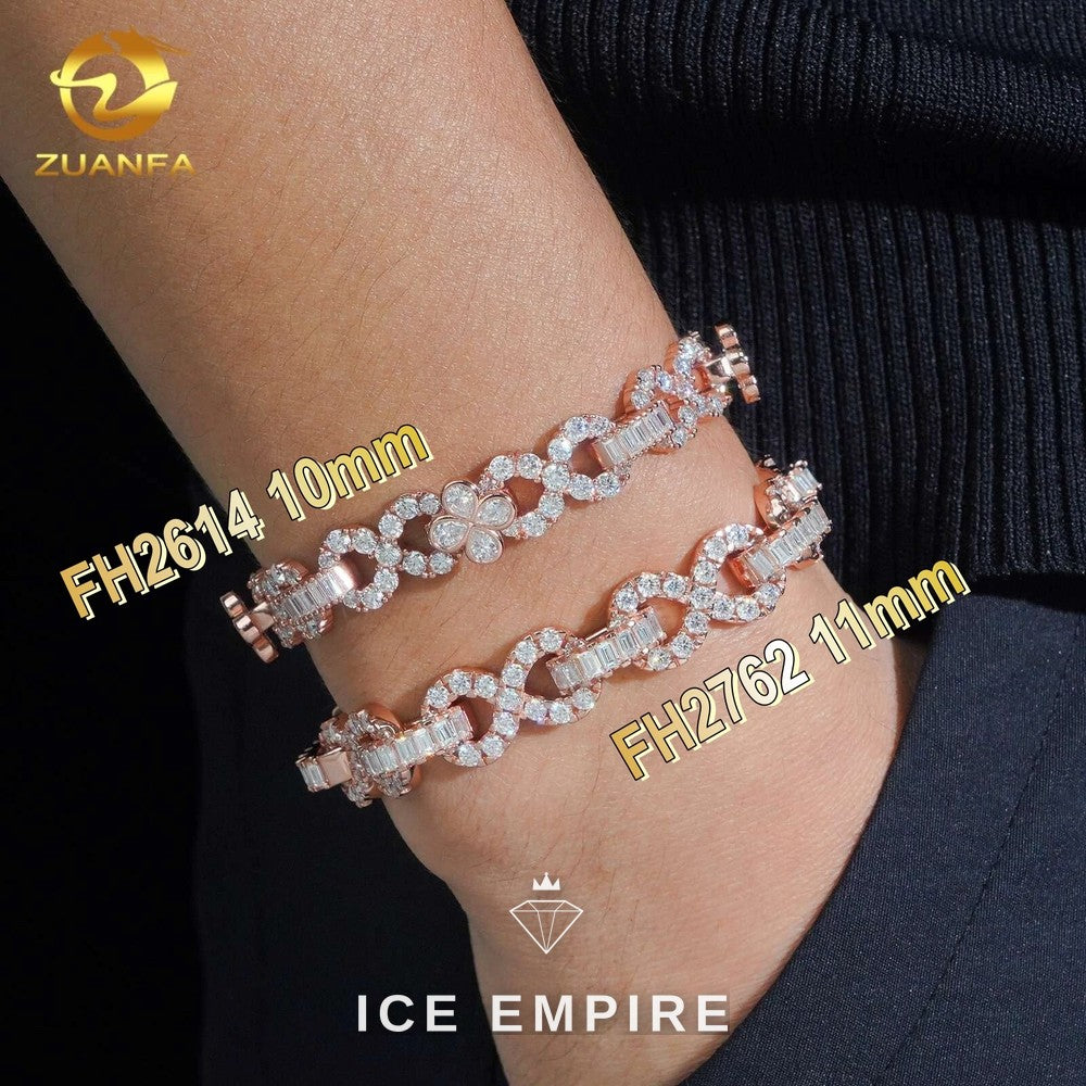 Iced Out Baguette Rose Gold Plated Moissanite Cuban Chain