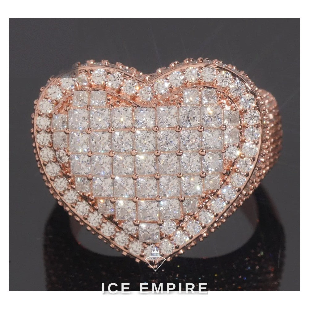 Iced Out Heart 925 Silver Moissanite Ring