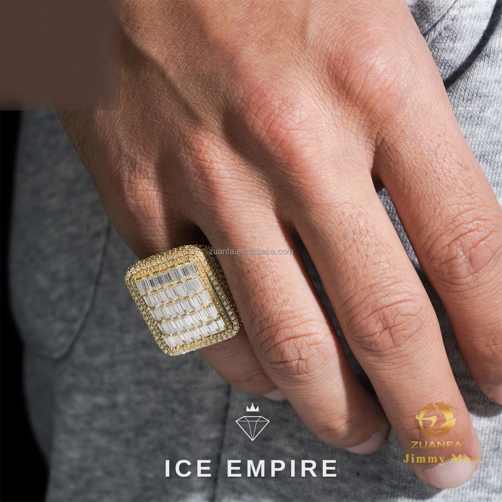 Iced Out Baguette 925 Silver Moissanite Ring