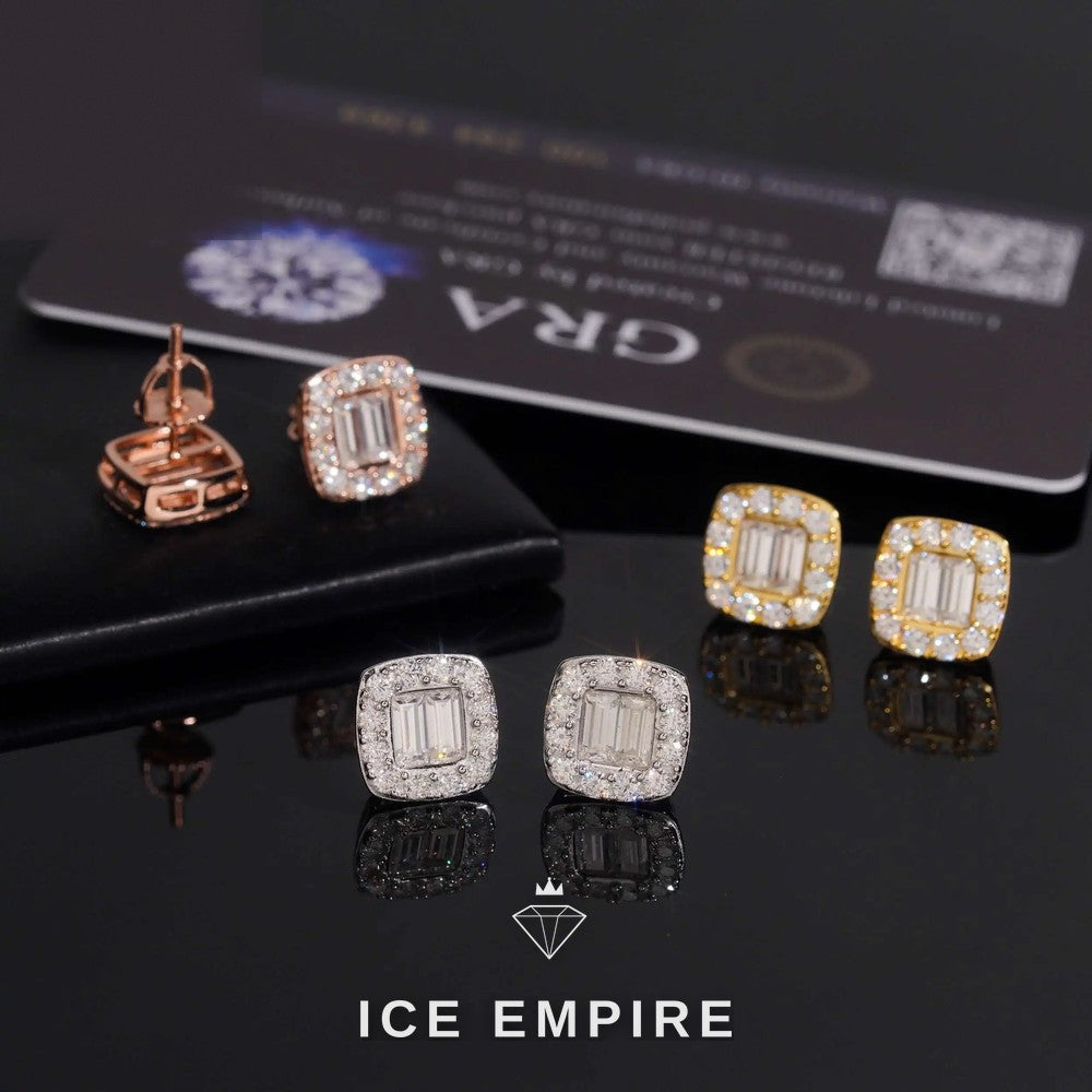Iced Out Baguette 925 Silver Moissanite Stud Earrings