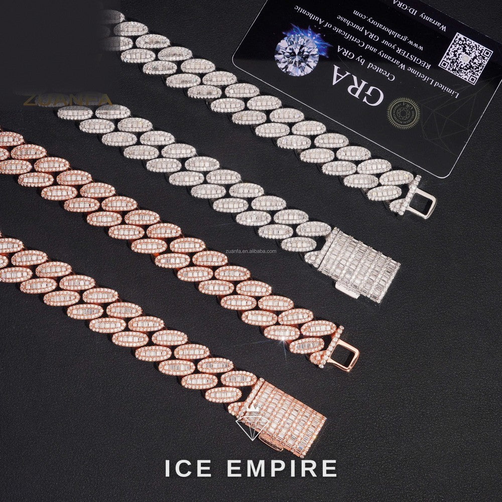 Iced Out Baguette Rose Gold Moissanite Cuban Chain