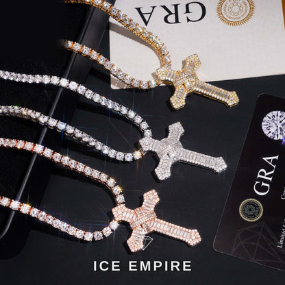 Iced Out Cross Rose Gold Plated Moissanite Pendant