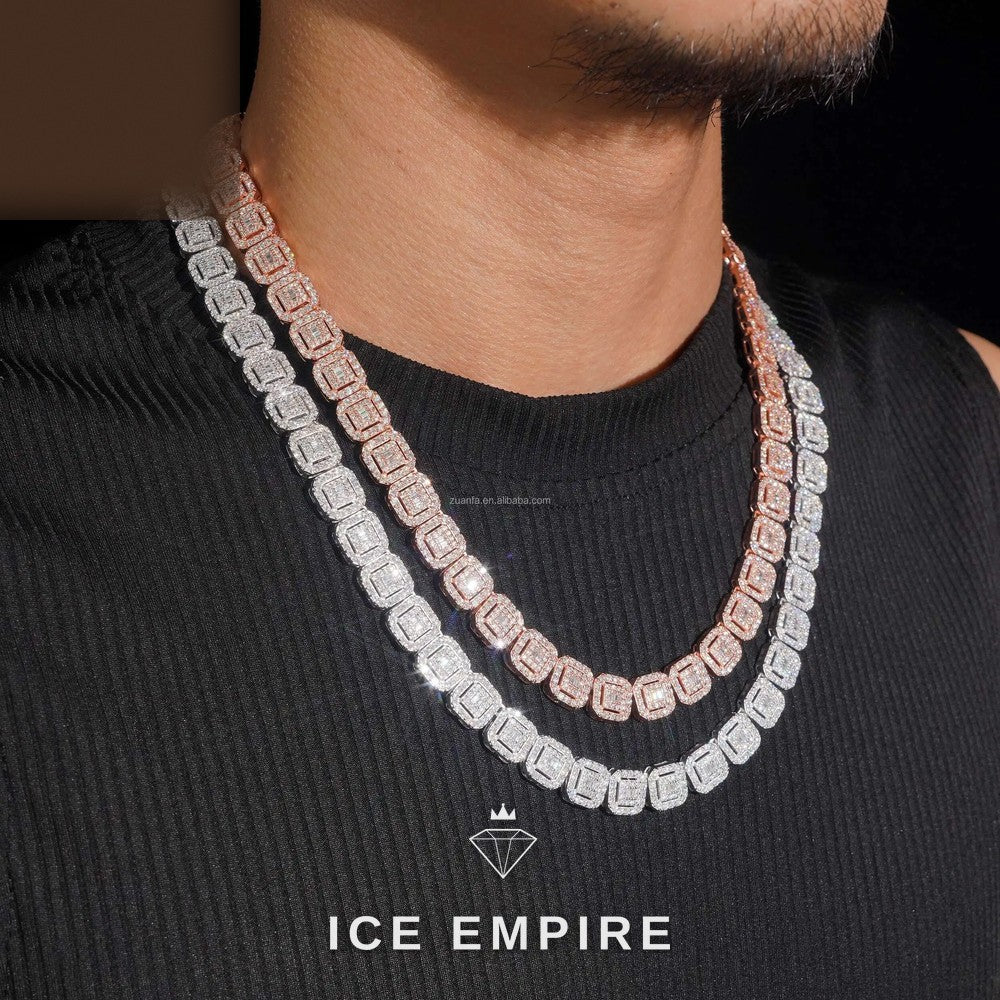 Iced Out Baguette Rose Gold Moissanite Cuban Chain