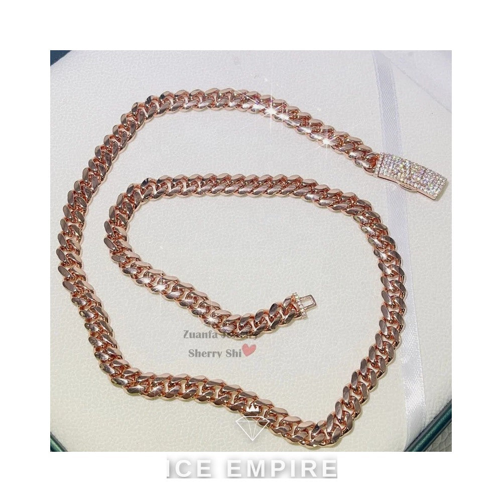 Iced Out Rose Gold Moissanite Cuban Chain