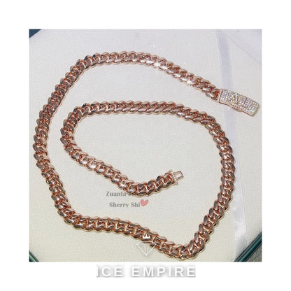 Iced Out Rose Gold Moissanite Cuban Chain