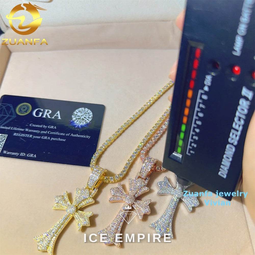 Iced Out Cross Gold Plated Moissanite Pendant