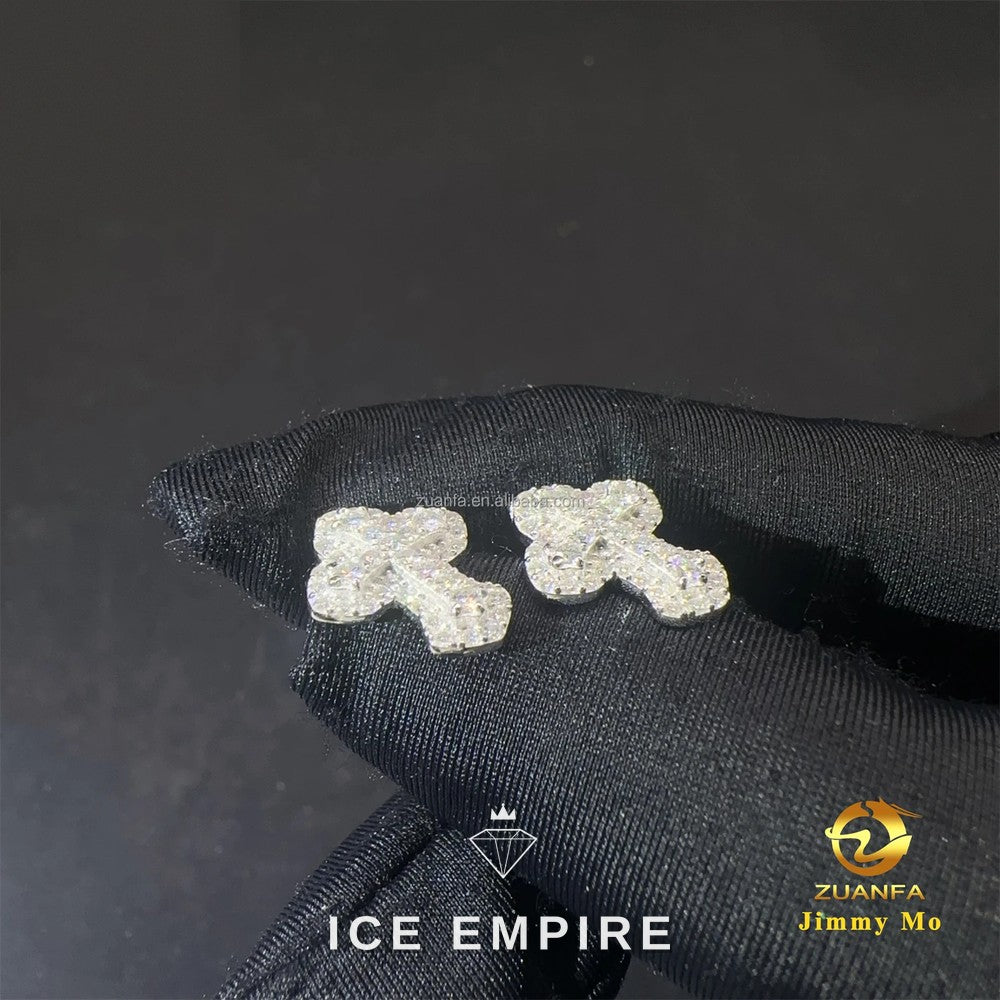 Iced Out Cross 925 Silver Moissanite Stud Earrings