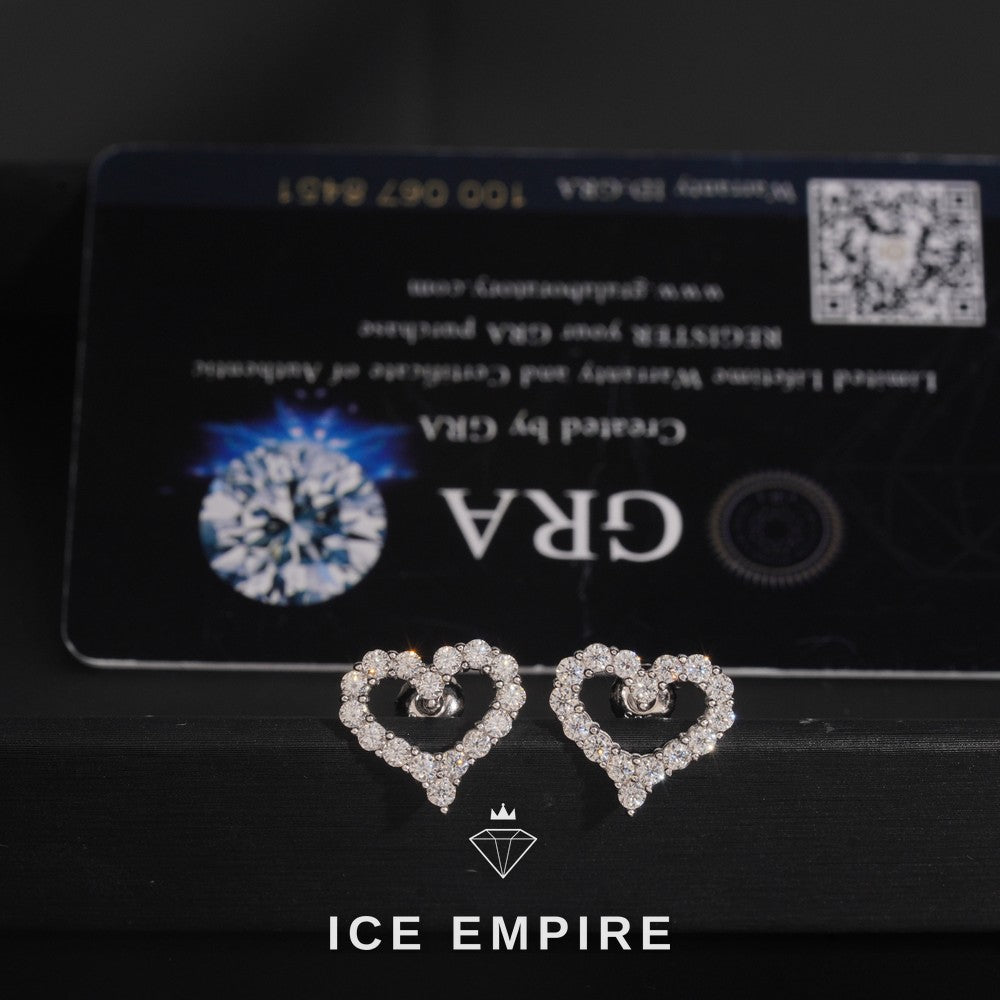 Iced Out Heart 925 Silver Moissanite Earrings