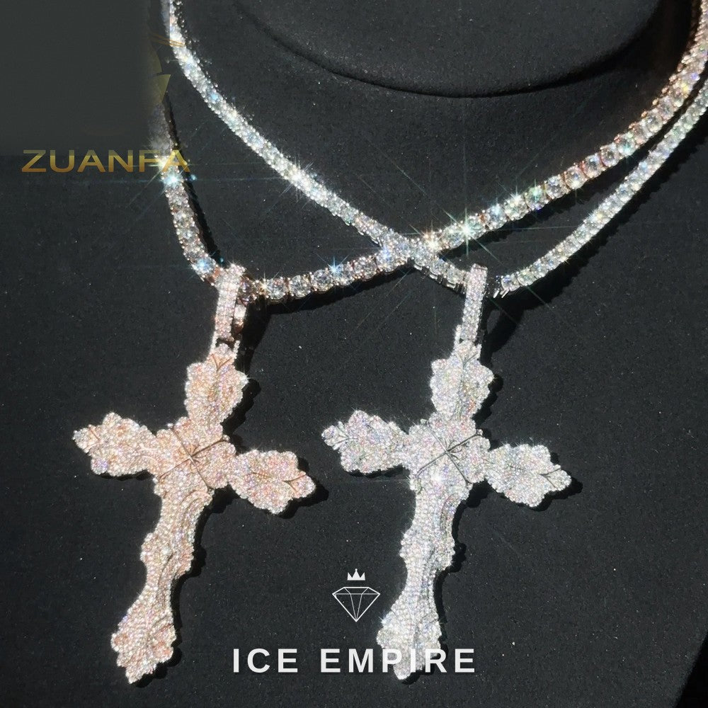 Iced Out Cross Rose Gold Plated Moissanite Pendant