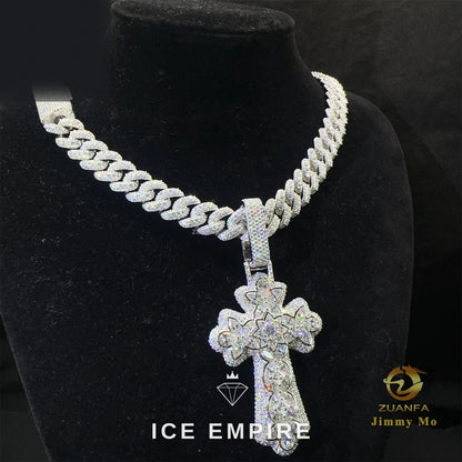 Iced Out Cross Gold Plated Moissanite Cuban Chain