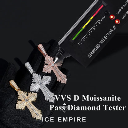 Iced Out Cross Rose Gold Plated Moissanite Pendant