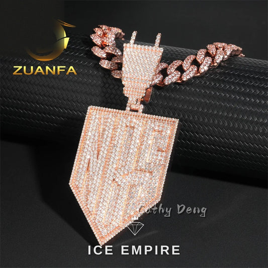 Iced Out Baguette Rose Gold Plated Moissanite Cuban Chain