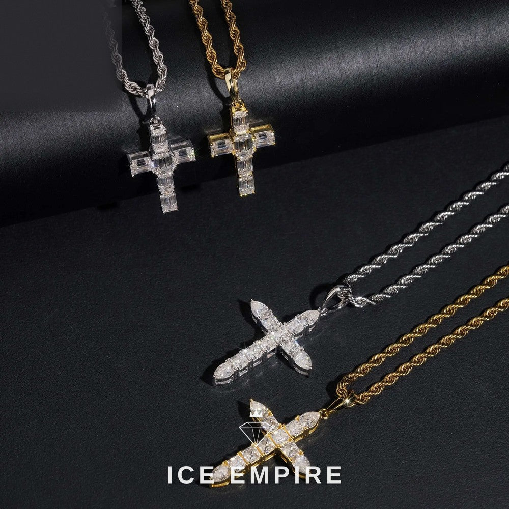 Iced Out Cross Rose Gold Plated Moissanite Pendant