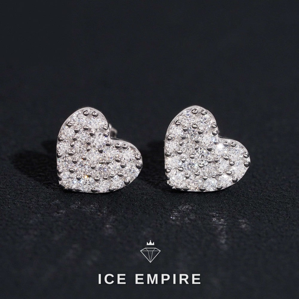 Iced Out Heart 925 Silver Moissanite Stud Earrings