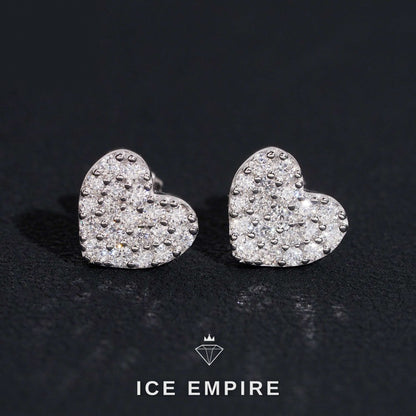 Iced Out Heart 925 Silver Moissanite Stud Earrings