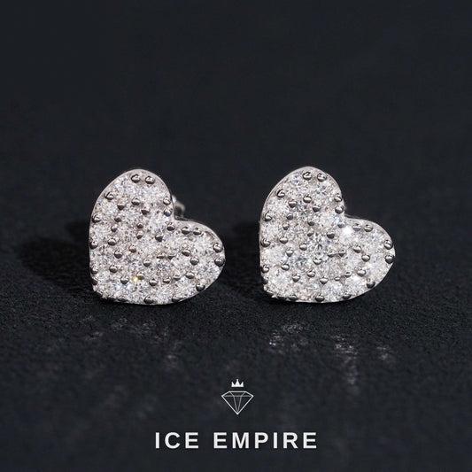 Iced Out Heart 925 Silver Moissanite Stud Earrings
