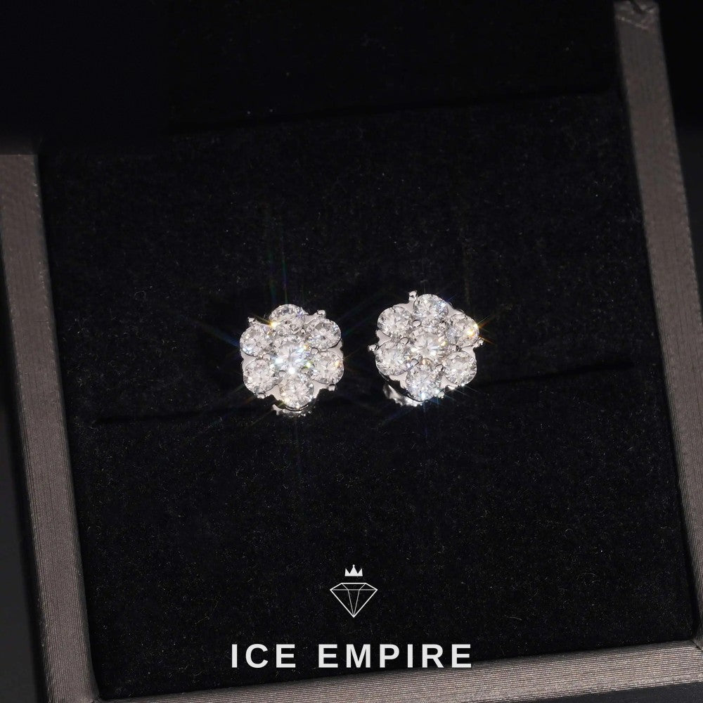 Iced Out Cluster 925 Silver Moissanite Stud Earrings