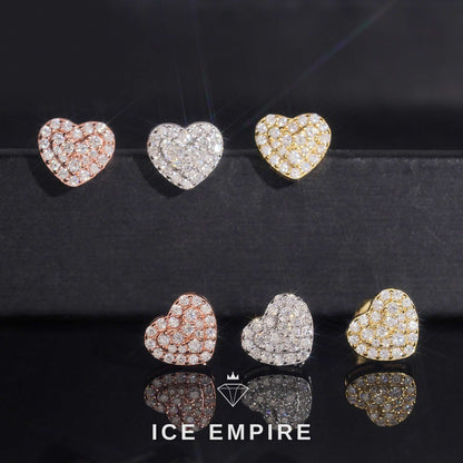 Iced Out Heart 925 Silver Moissanite Stud Earrings