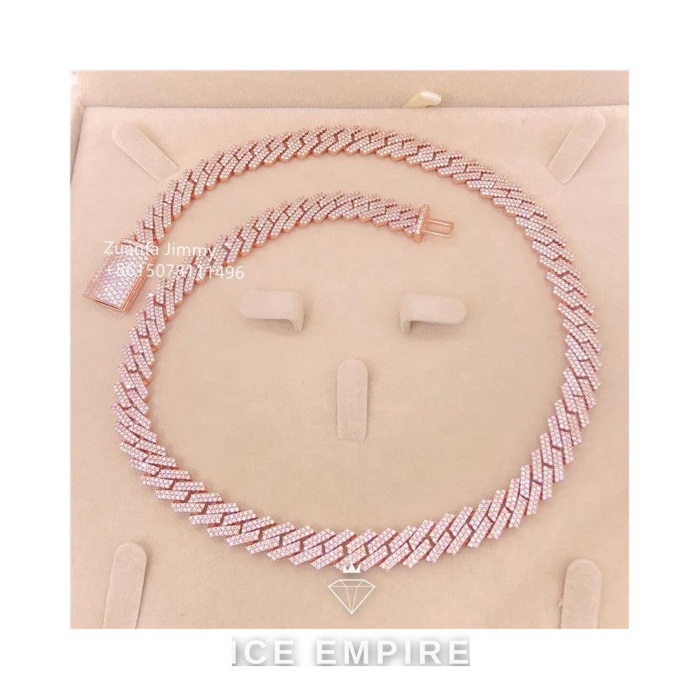 Iced Out Rose Gold Moissanite Cuban Chain