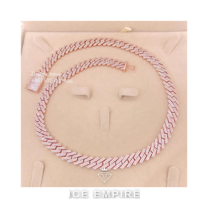 Iced Out Rose Gold Moissanite Cuban Chain