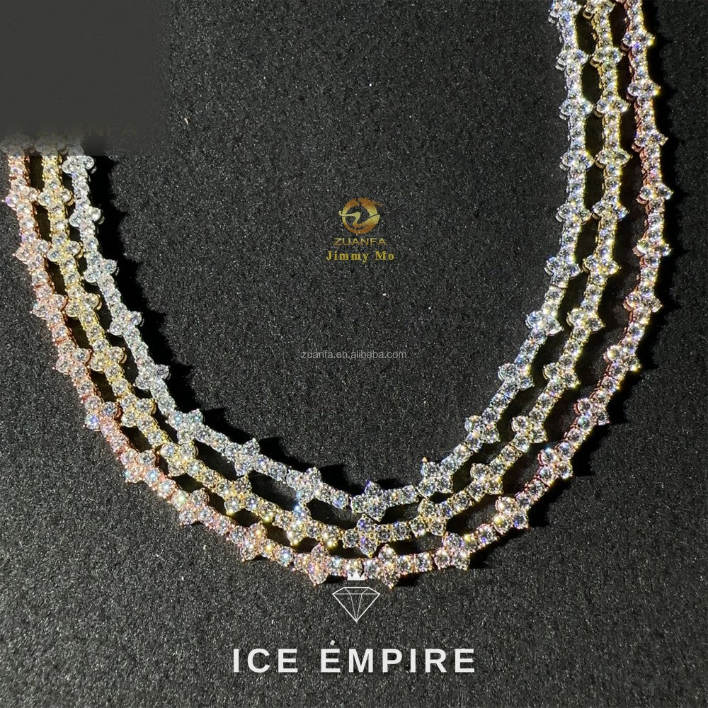 Iced Out Cluster Rose Gold Plated Moissanite Cuban Chain