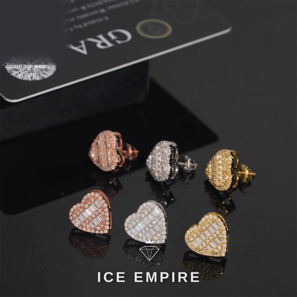 Iced Out Heart Rose Gold Plated Moissanite Earrings