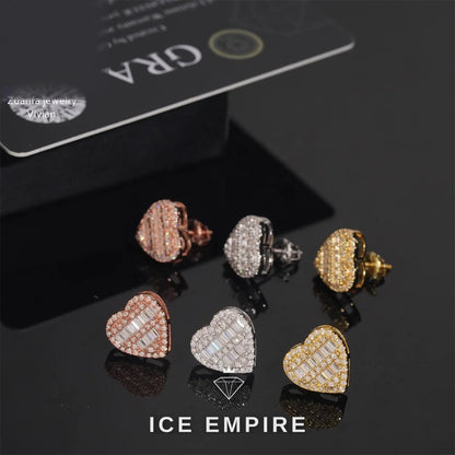 Iced Out Heart Rose Gold Plated Moissanite Earrings