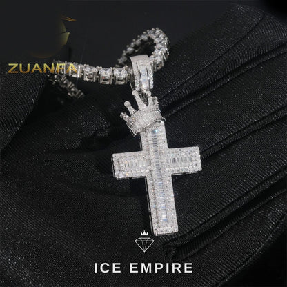 Iced Out Cross Rose Gold Plated Moissanite Pendant