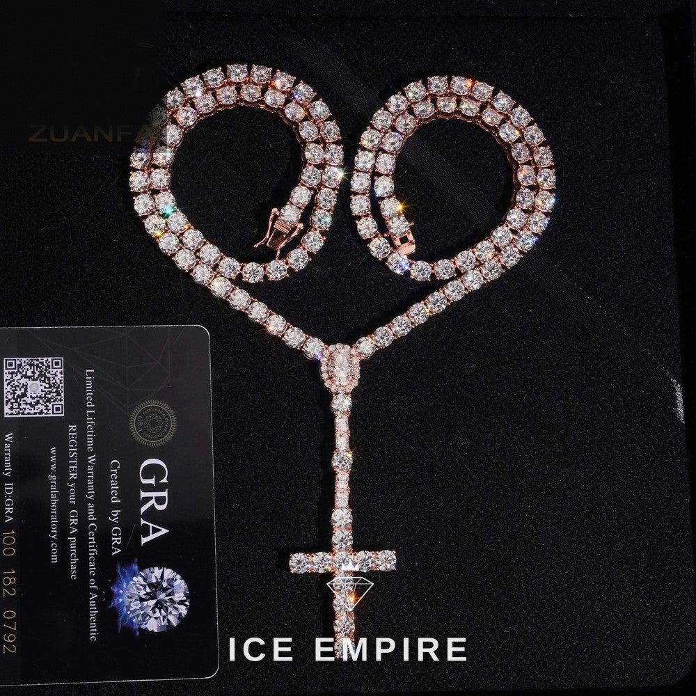 Iced Out Cross Gold Plated Moissanite Cuban Chain