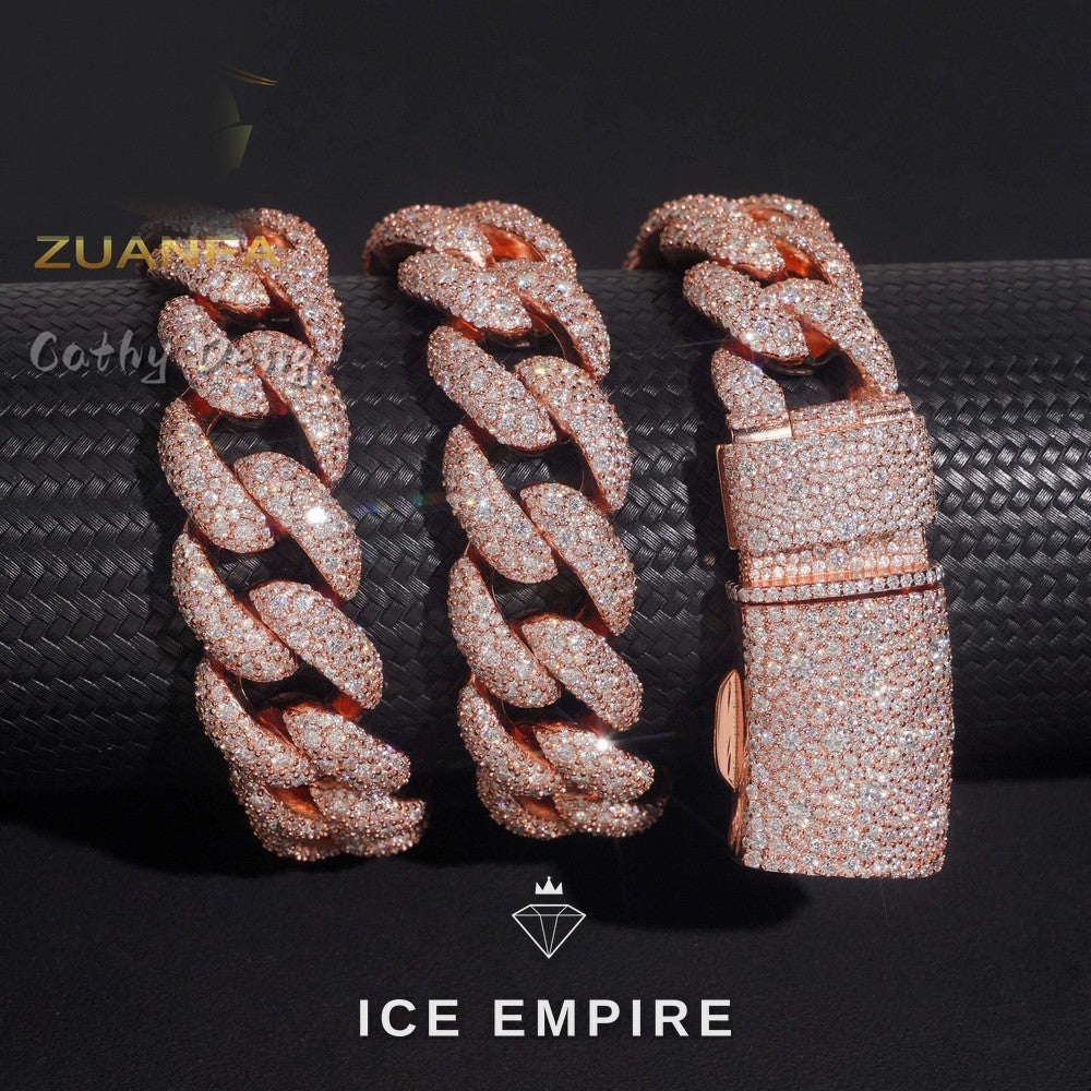 Iced Out Rose Gold Plated Moissanite Cuban Chain