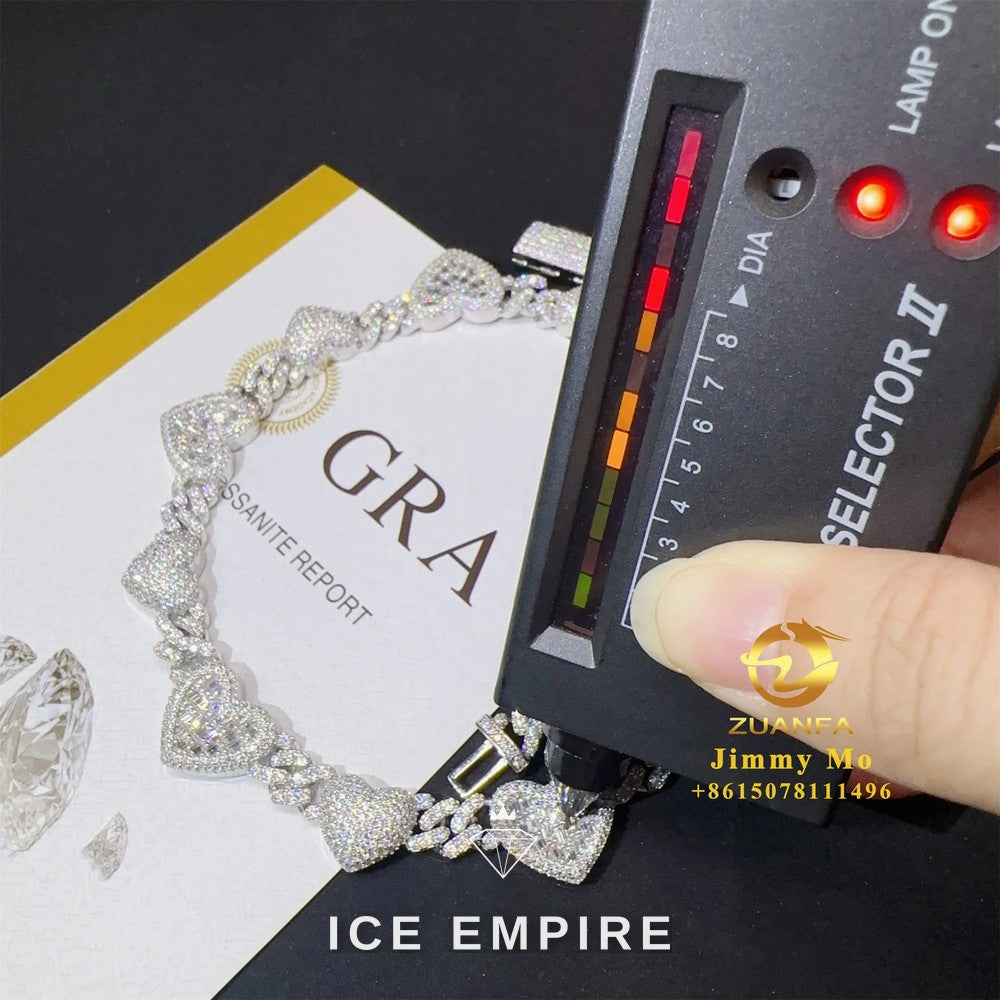 Iced Out Heart Rose Gold Plated Moissanite Cuban Chain