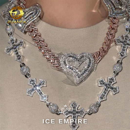 Iced Out Heart Rose Gold Plated Moissanite Cuban Chain