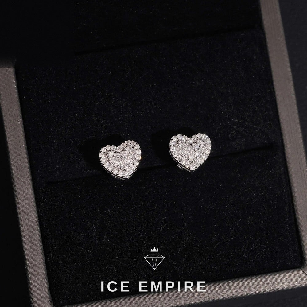 Iced Out Heart 14K Gold Moissanite Stud Earrings