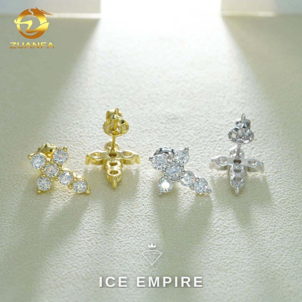 Iced Out Cross Gold Plated Moissanite Earrings