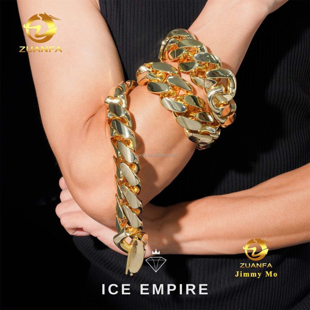 Iced Out 14K Gold Cuban Chain
