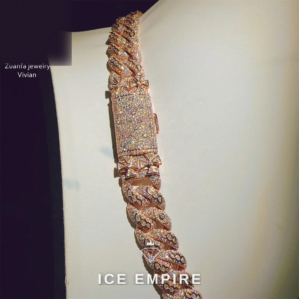 Iced Out Rose Gold Plated Moissanite Cuban Chain