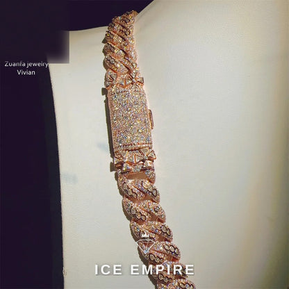 Iced Out Rose Gold Plated Moissanite Cuban Chain