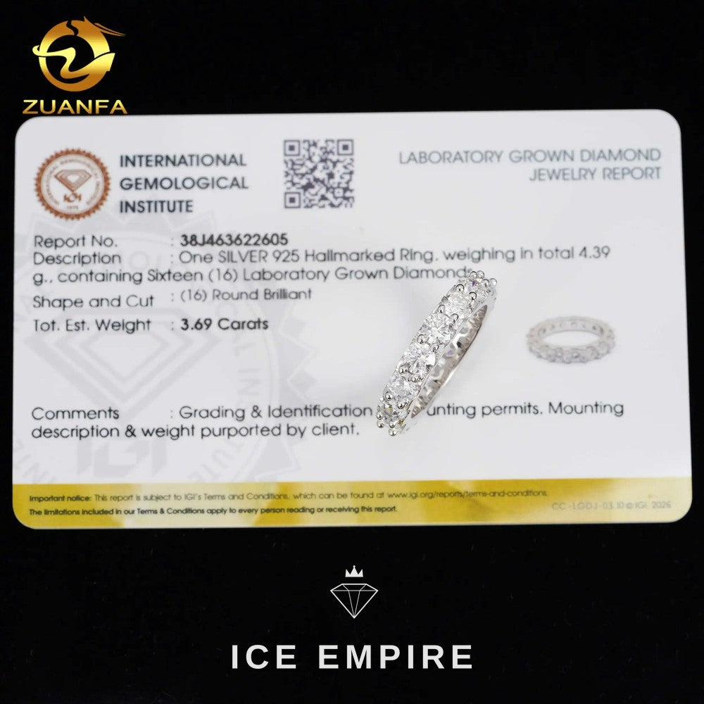 Iced Out 925 Silver Lab Grown Diamond Wedding Band